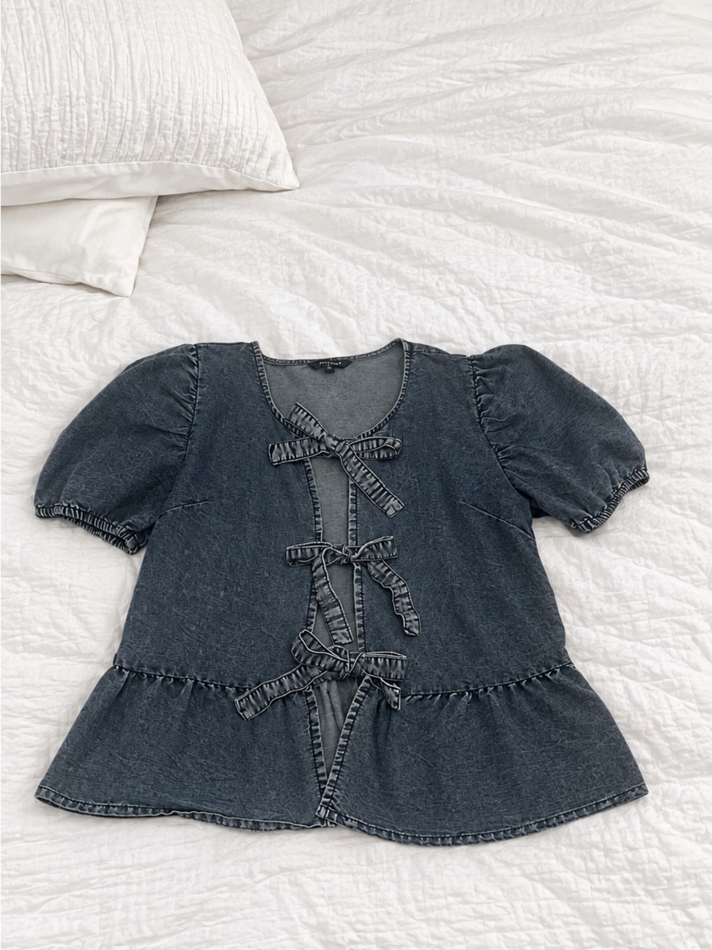 Denim Tie-Front Peplum Blouse